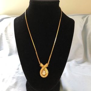 Napier Crystal Gold tone Loop Pendant Necklace